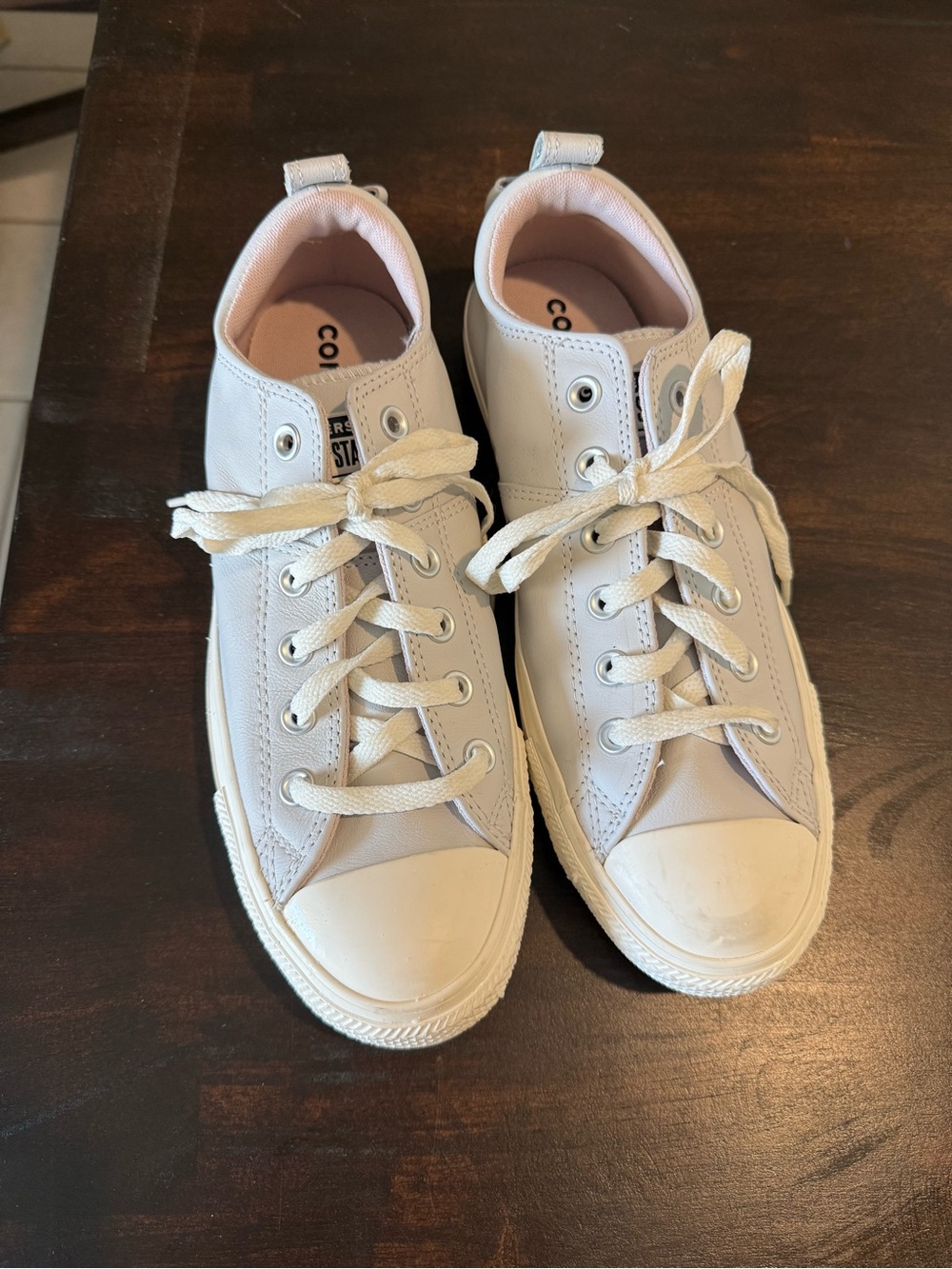 Converse White Low-Top Sneakers with Light Pink Lining
